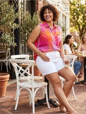 Time and Tru Vibrant Summer Plaid Sleeveless Button-Up | Plus Size XXXL (22)